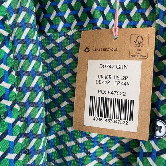 Boden NWT Kate Satin Green Geo Daze Long Sleeve Midi Shirt Dress Size 12 Office - Picture 13 of 16